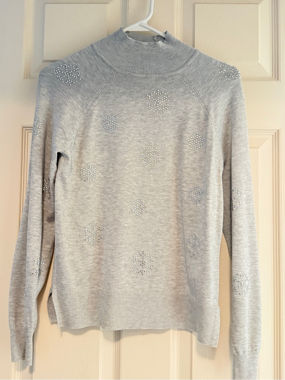 Marled Light Gray Rhinestone Mock Neck Sweater